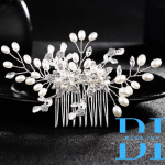 Bridal Silver Hair Comb Amber