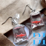 Handmade Earrings•Goldfish in A Bag •Fish Funky•Unique Fun Earrings •Novelty Dangle Retro Gift idea Valentine gift idea
