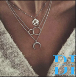 Moon Necklace• Map Necklace• 2 Layers Chain • Two Layer Necklace•3 Layered Necklace• Three Layered Necklace• Gift - Image 9